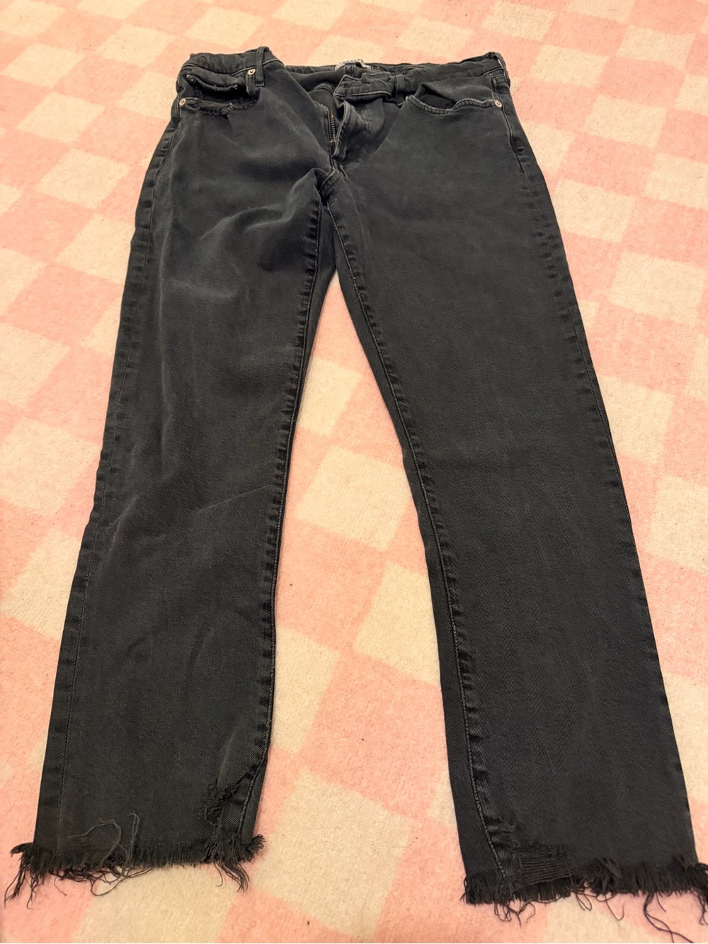 Agolde Black Cropped Ankle Jeans with Frayed Hem